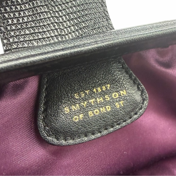 Smythson of Bond Street “Nancy” Genuine Leather Black Gathered Ruched Purse - Picture 8 of 12